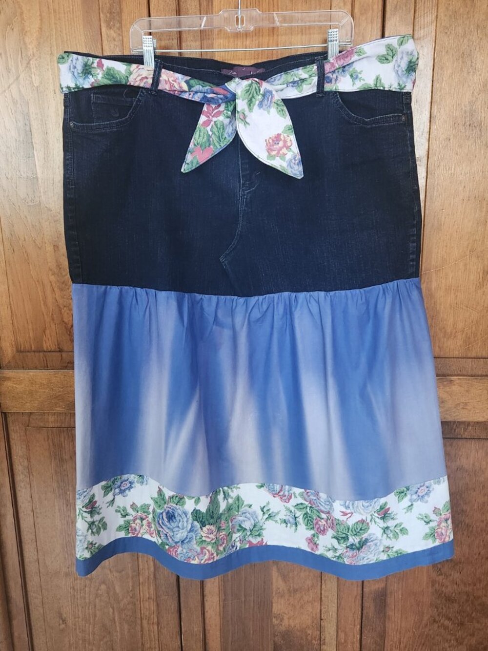 Upcycled Gloria Vanderbilt Denim Skirt & Sash Belt Sz 22W One of a Kind Ombre - Picture 4 of 12